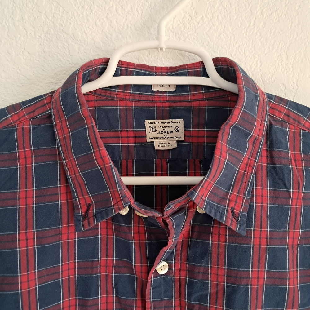 Vintage J.Crew Men’s XL Tartan Plaid Red Blue Button Down Shirt Long Sleeve - Picture 6 of 10